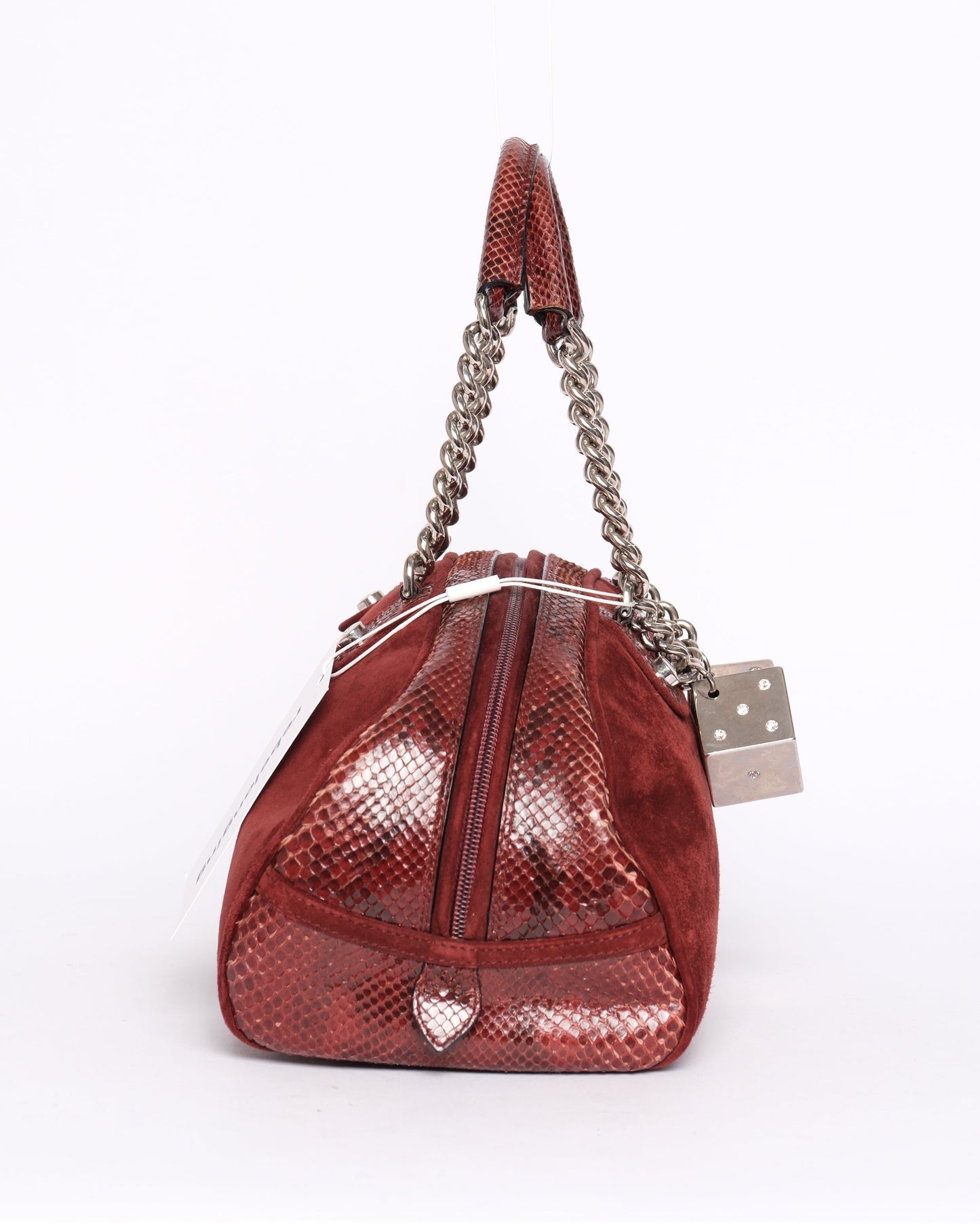 Christian Dior Burgundy Suede and Python Gambler Bag
