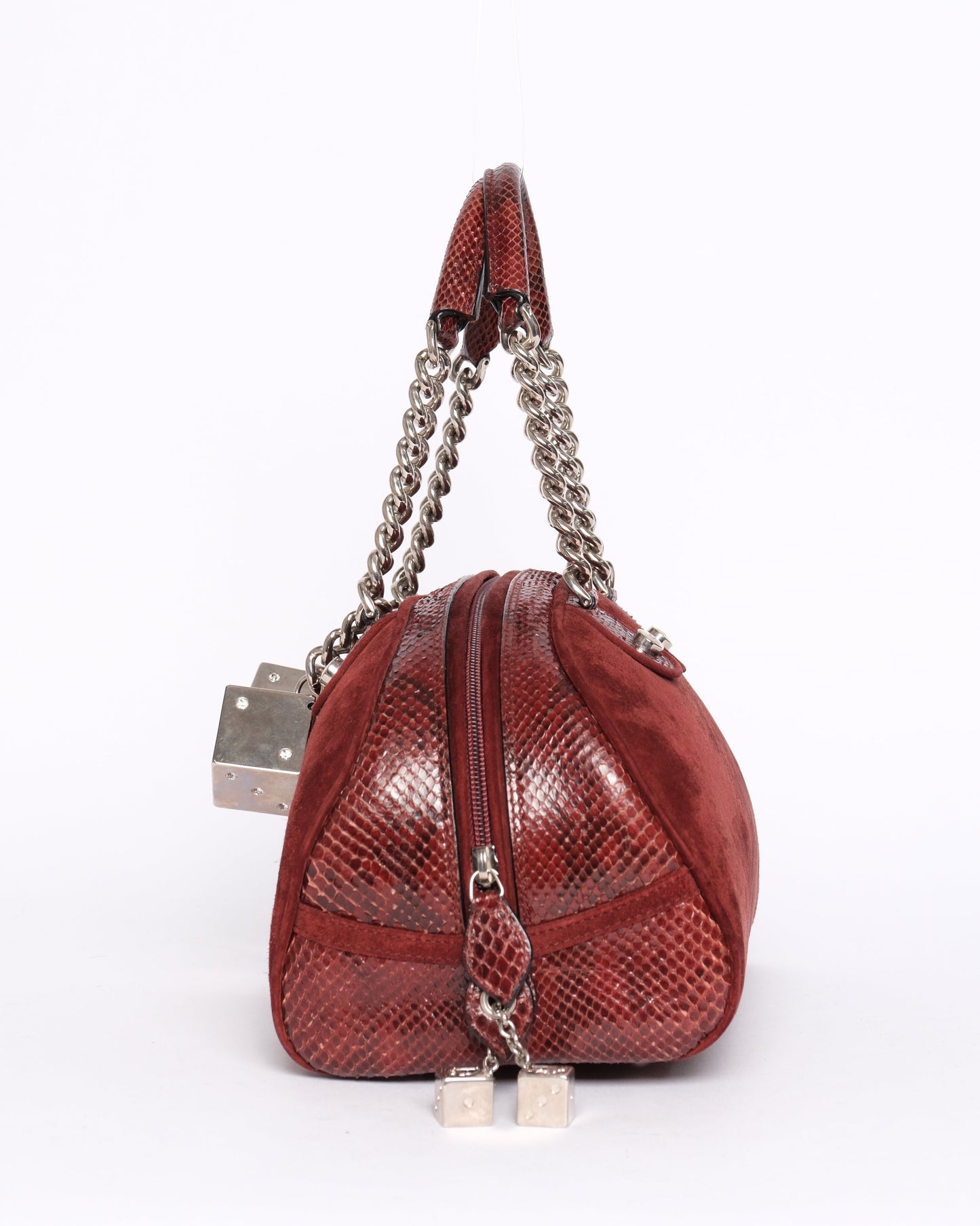 Christian Dior Burgundy Suede and Python Gambler Bag