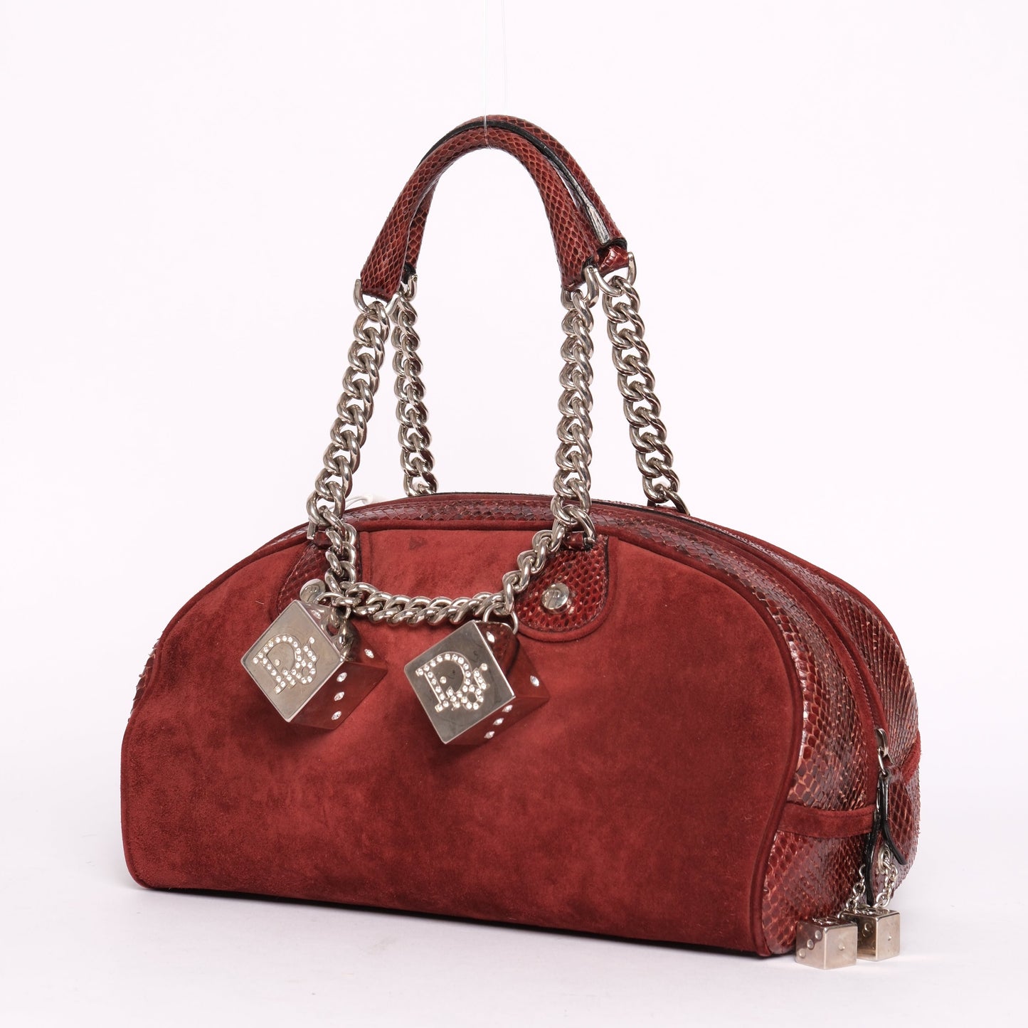 Christian Dior Burgundy Suede and Python Gambler Bag