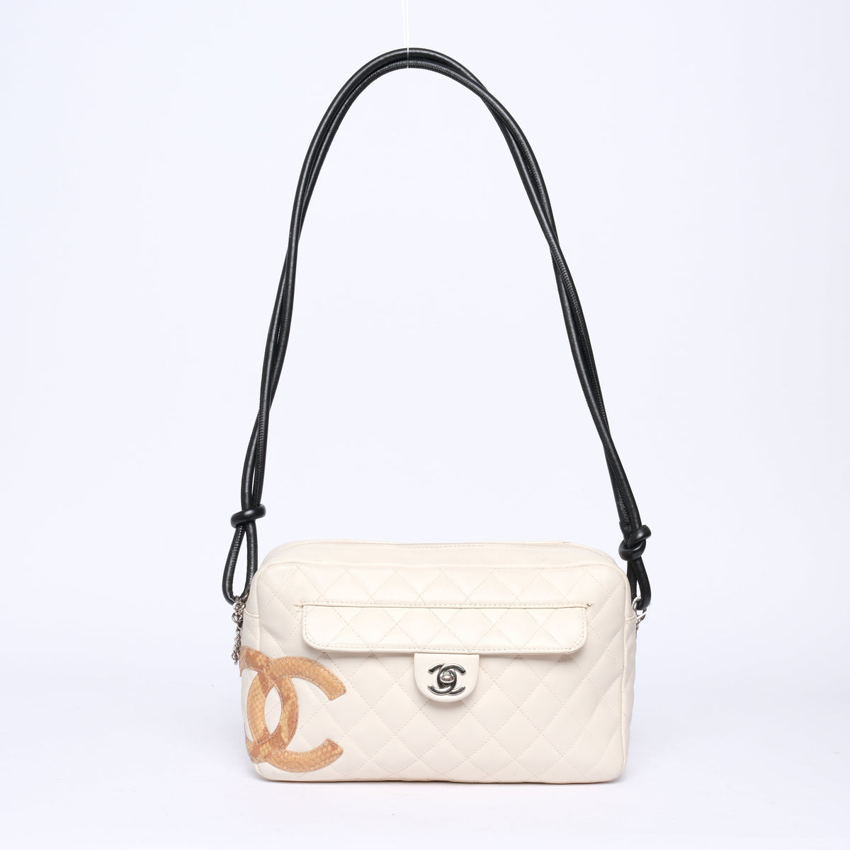 Chanel White Cambon Snakeskin Crossbody Bag