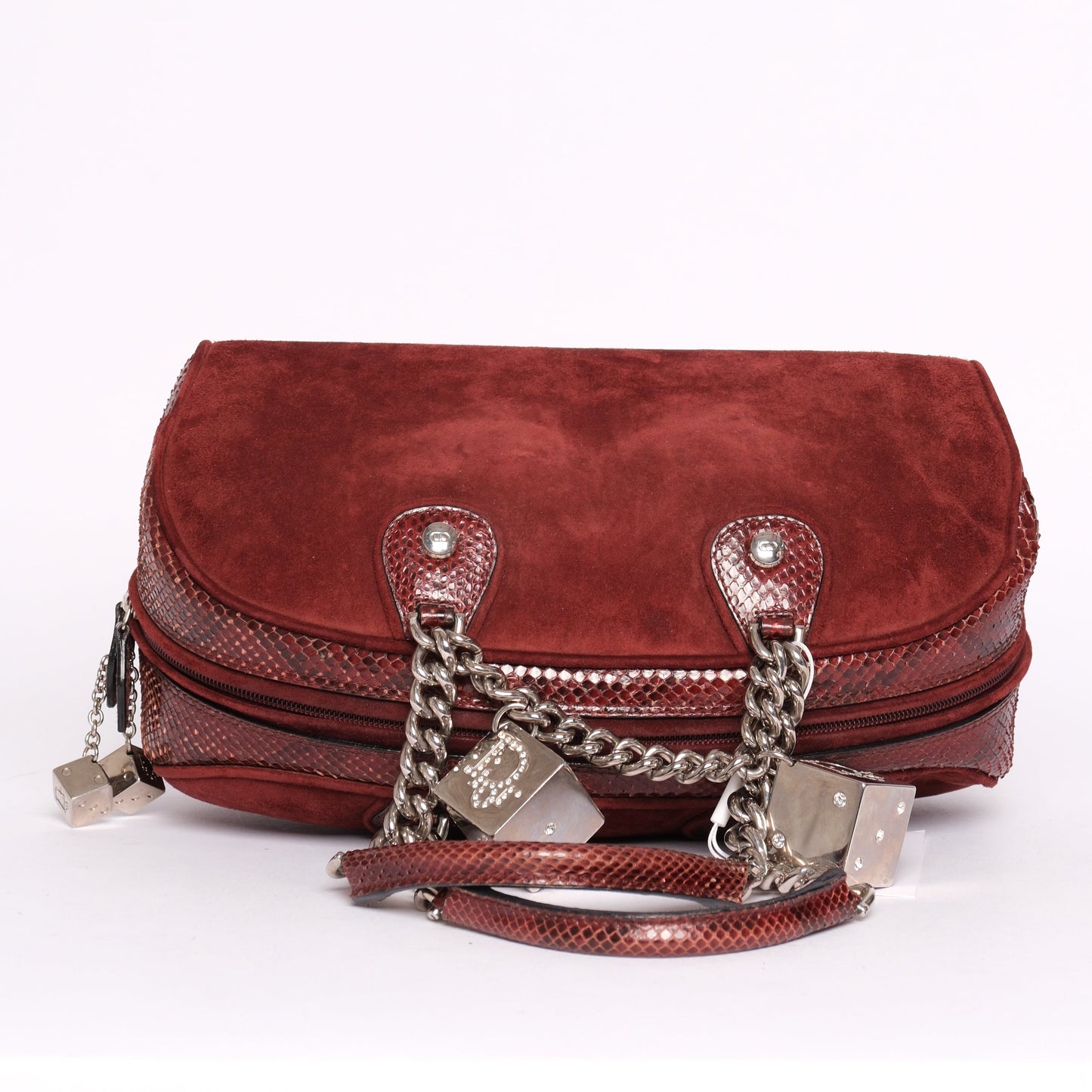 Christian Dior Burgundy Suede and Python Gambler Bag