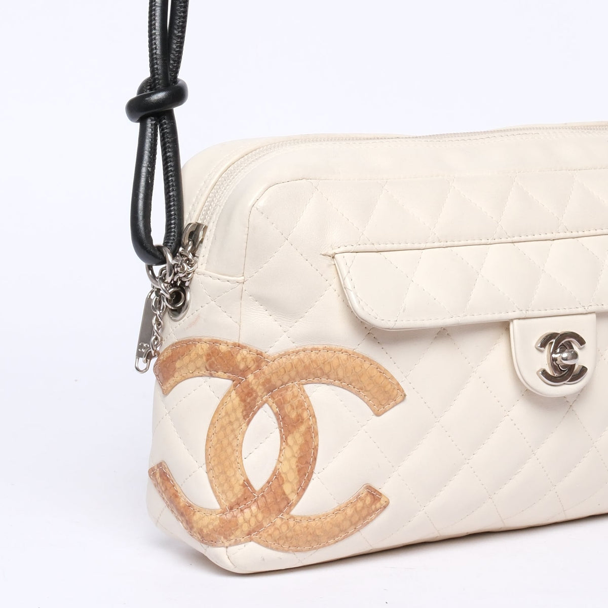 Chanel White Cambon Snakeskin Crossbody Bag