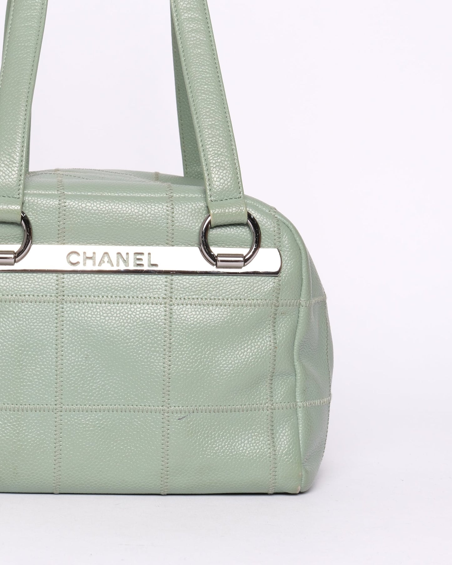 Chanel Mint Green Caviar Leather LAX Square Quilted Bowler Bag
