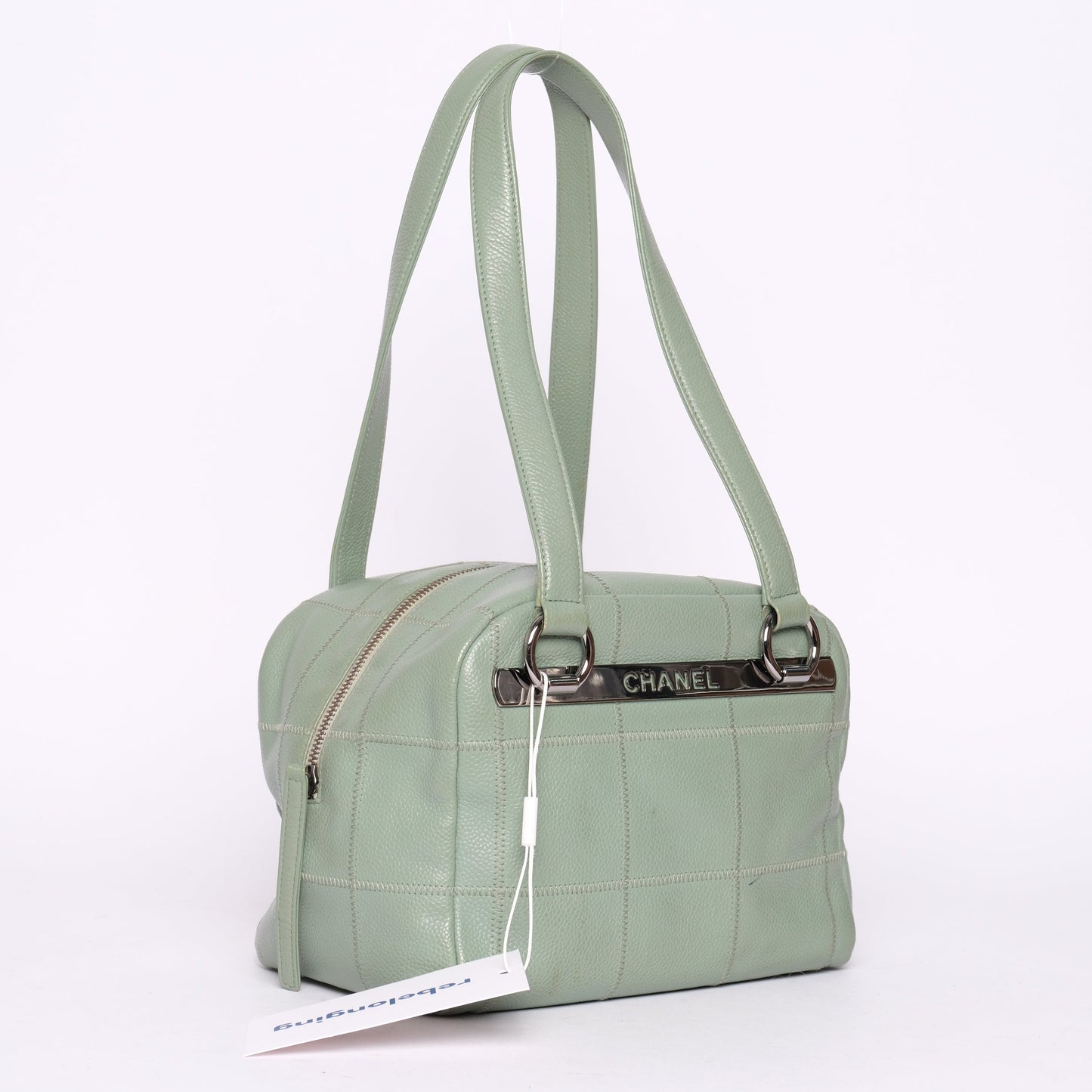 Chanel Mint Green Caviar Leather LAX Square Quilted Bowler Bag