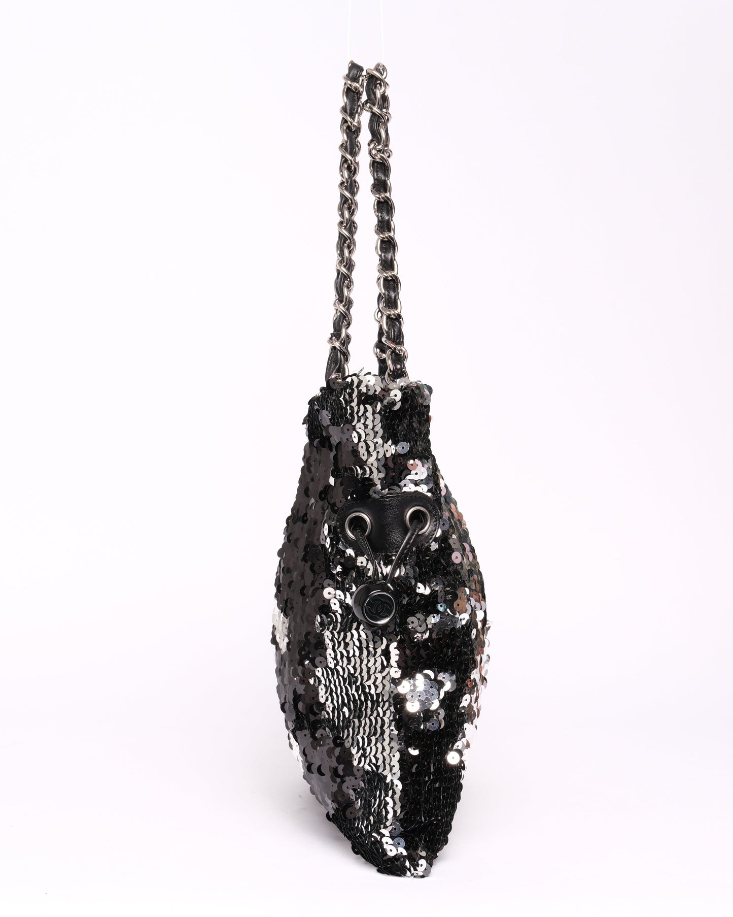 Chanel Black & Silver Sequin Chain Tote Bag