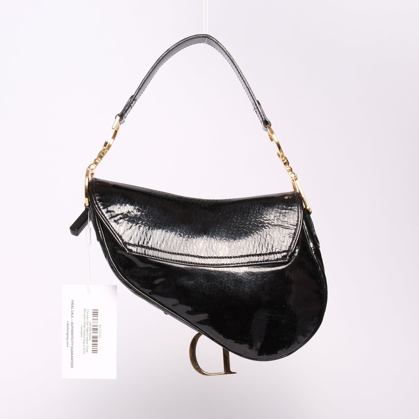 Christian Dior Patent Leather Trotter Monogram Black Saddle Bag w/ Gold Hardware