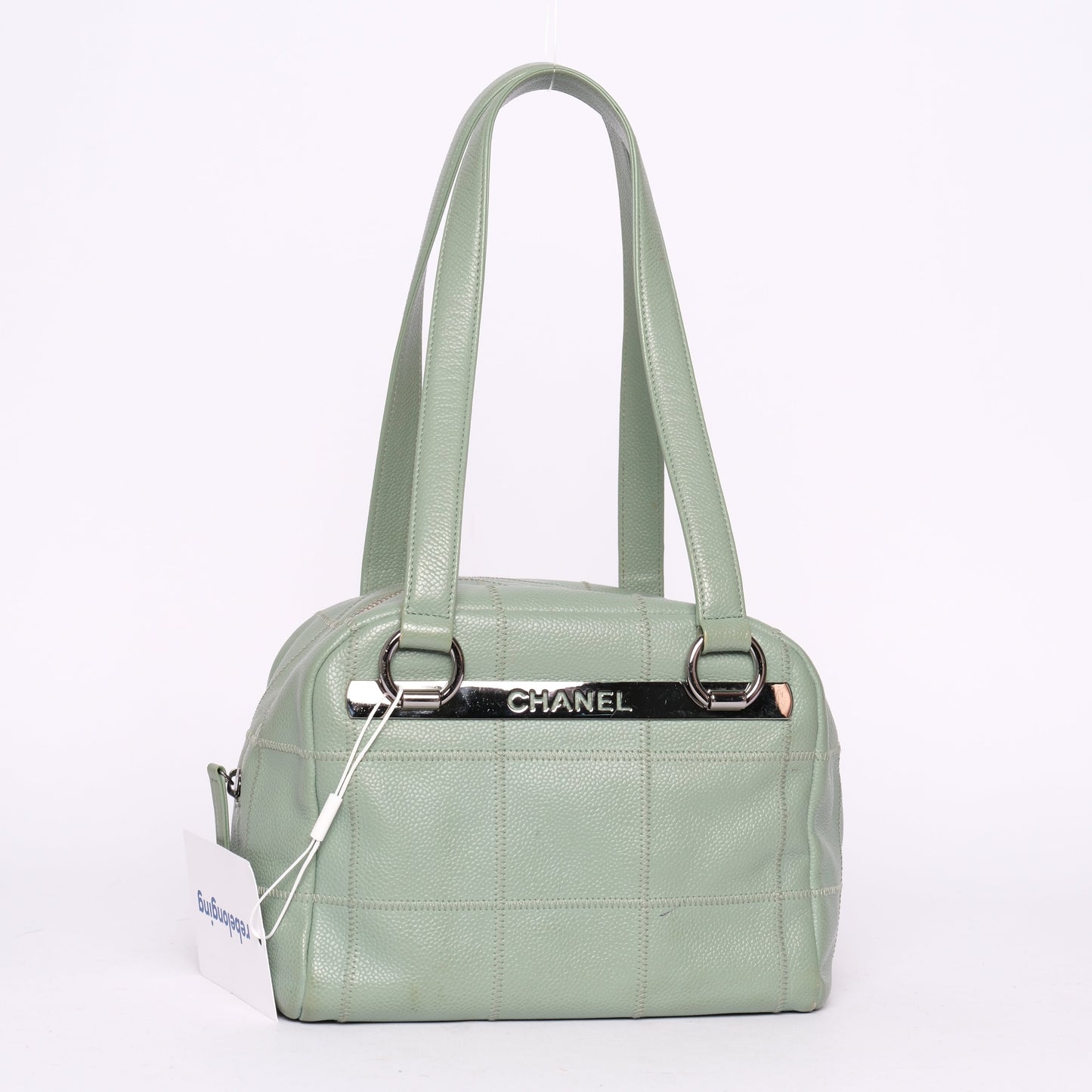 Chanel Mint Green Caviar Leather LAX Square Quilted Bowler Bag