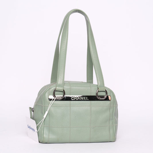 Chanel Mint Green Caviar Leather LAX Square Quilted Bowler Bag