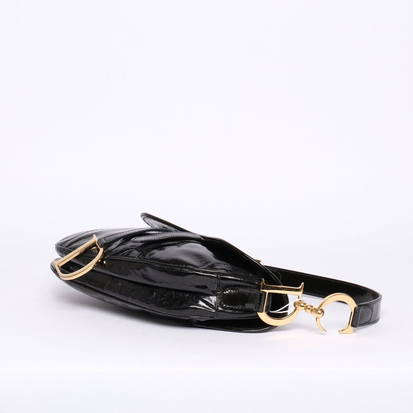 Christian Dior Patent Leather Trotter Monogram Black Saddle Bag w/ Gold Hardware