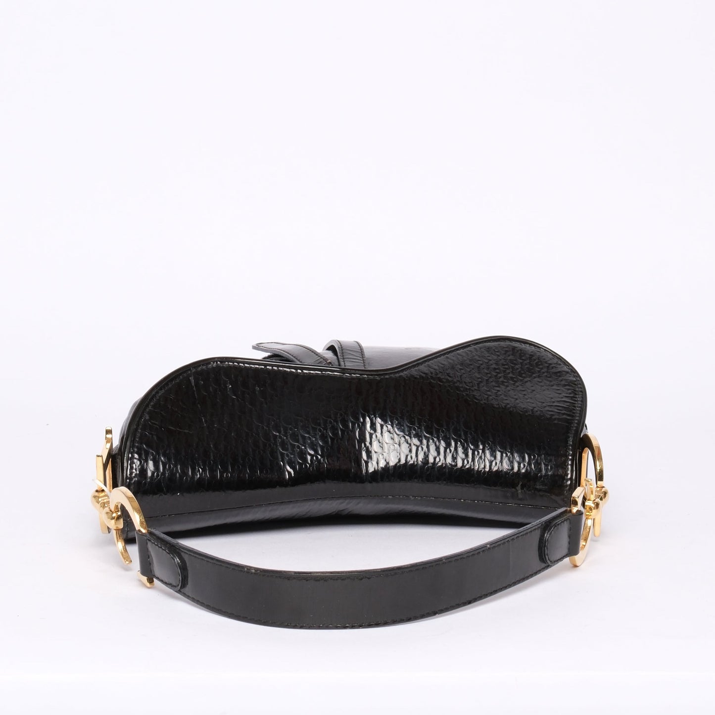 Christian Dior Patent Leather Trotter Monogram Black Saddle Bag w/ Gold Hardware