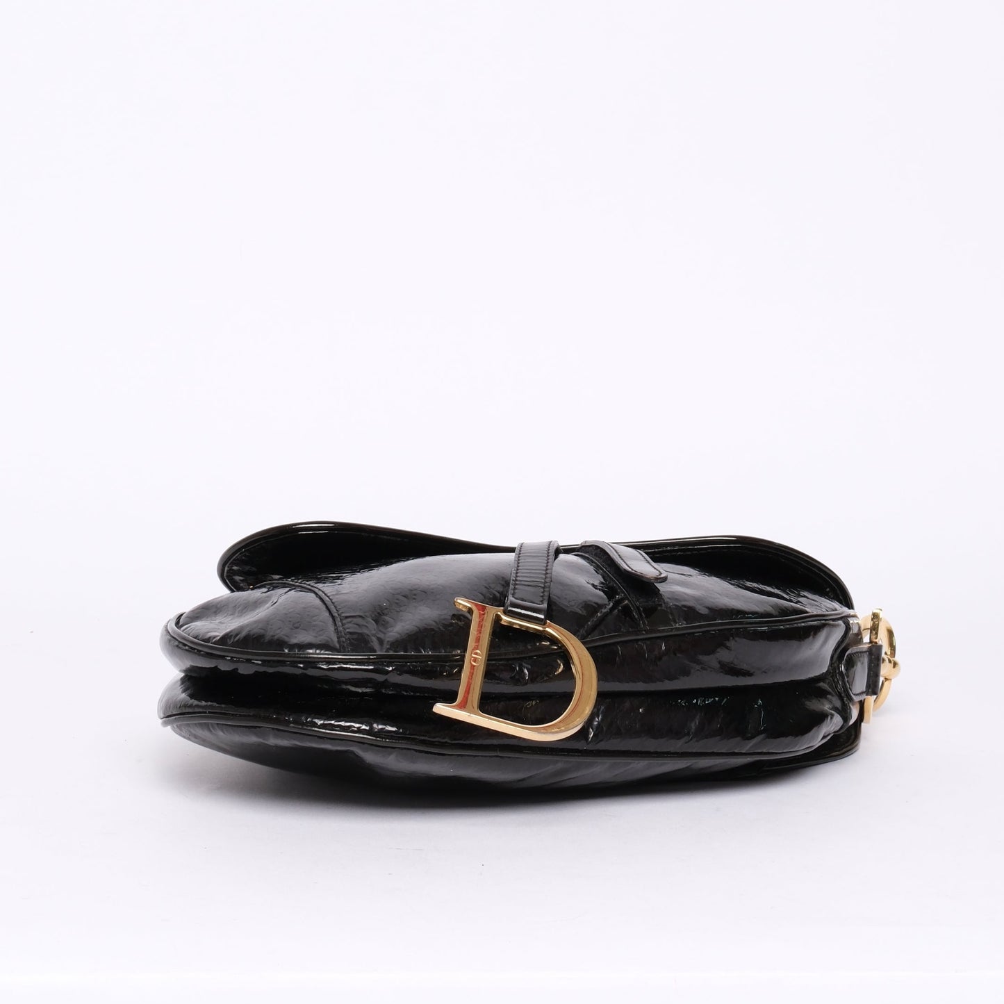Christian Dior Patent Leather Trotter Monogram Black Saddle Bag w/ Gold Hardware