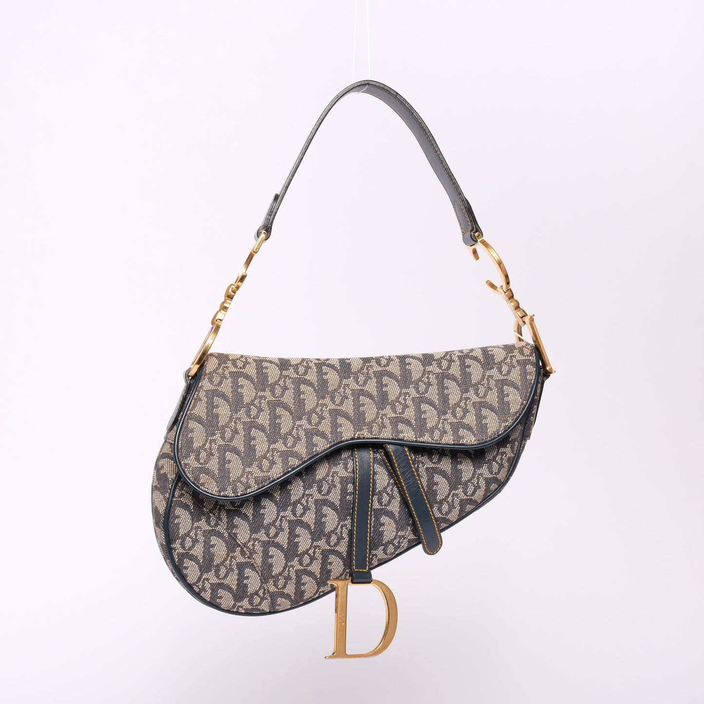 Christian Dior Navy Canvas Trotter Monogram Saddle Shoulder Bag