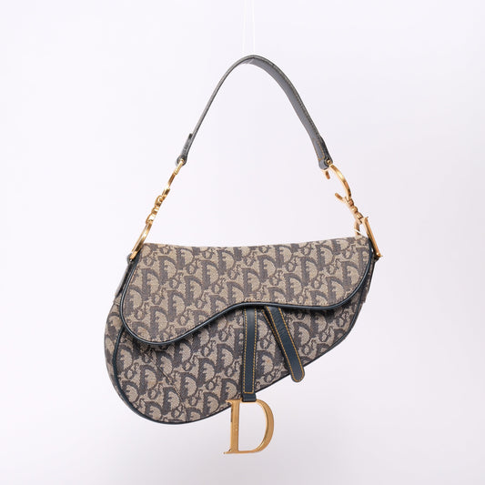 Christian Dior Navy Canvas Trotter Monogram Saddle Shoulder Bag
