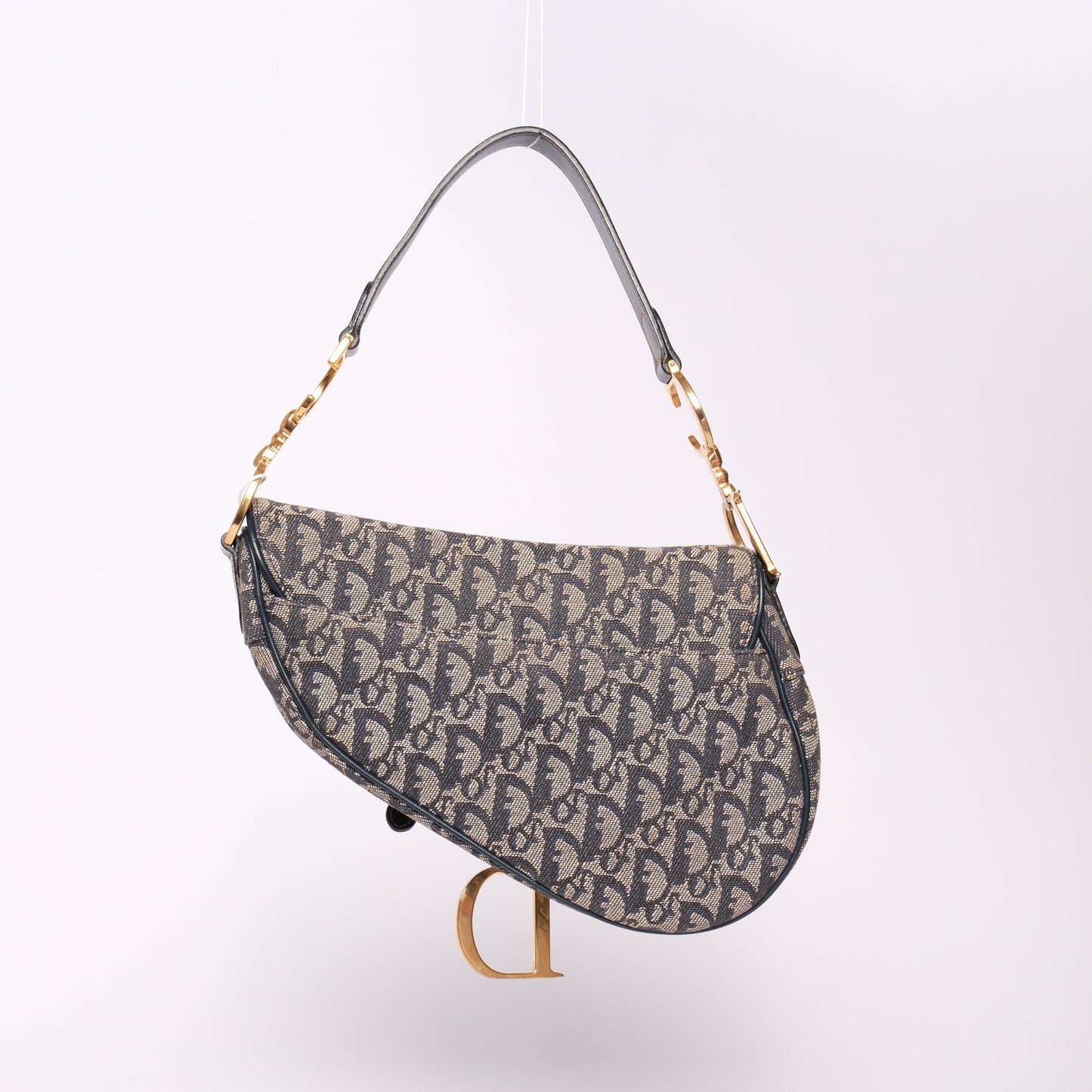 Christian Dior Navy Canvas Trotter Monogram Saddle Shoulder Bag
