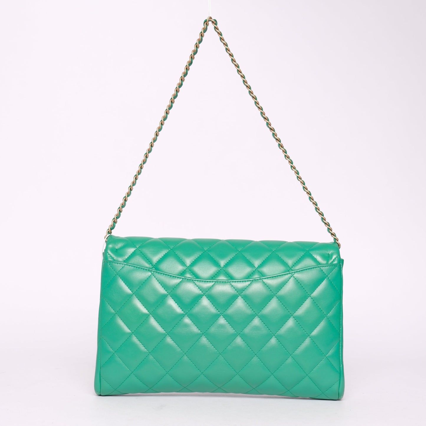 Chanel Kelly Green Lambskin Quilted Clutch Flap GHW