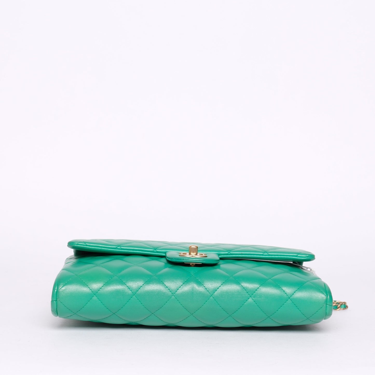 Chanel Kelly Green Lambskin Quilted Clutch Flap GHW