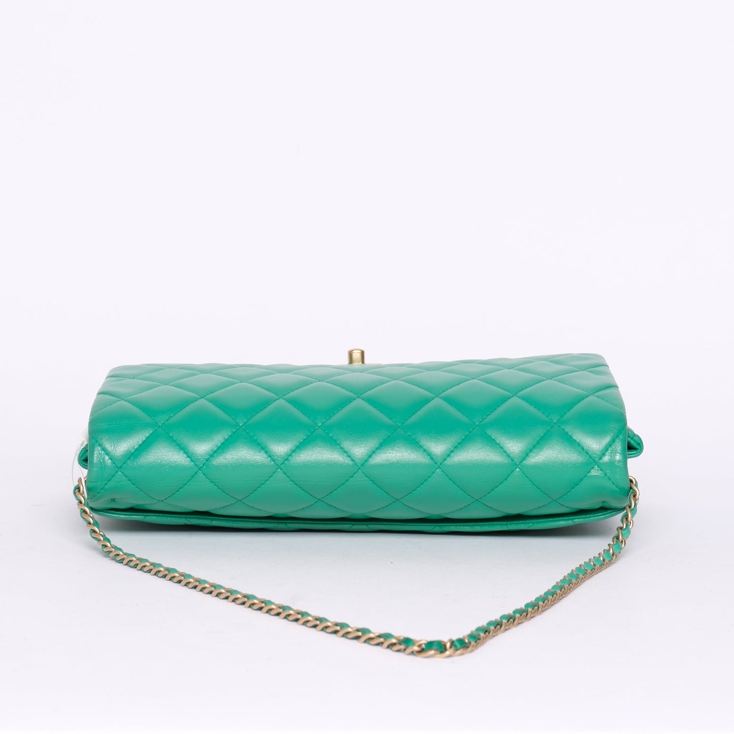 Chanel Kelly Green Lambskin Quilted Clutch Flap GHW