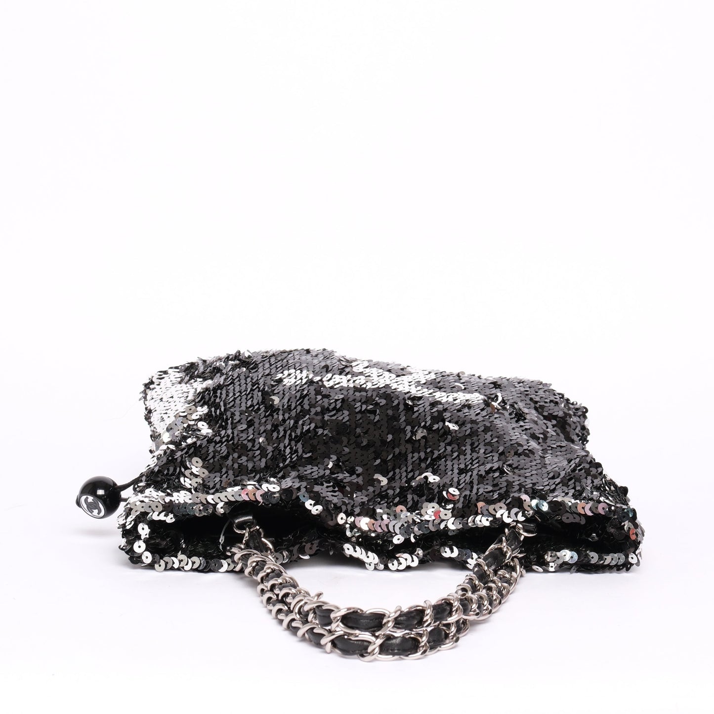 Chanel Black & Silver Sequin Chain Tote Bag
