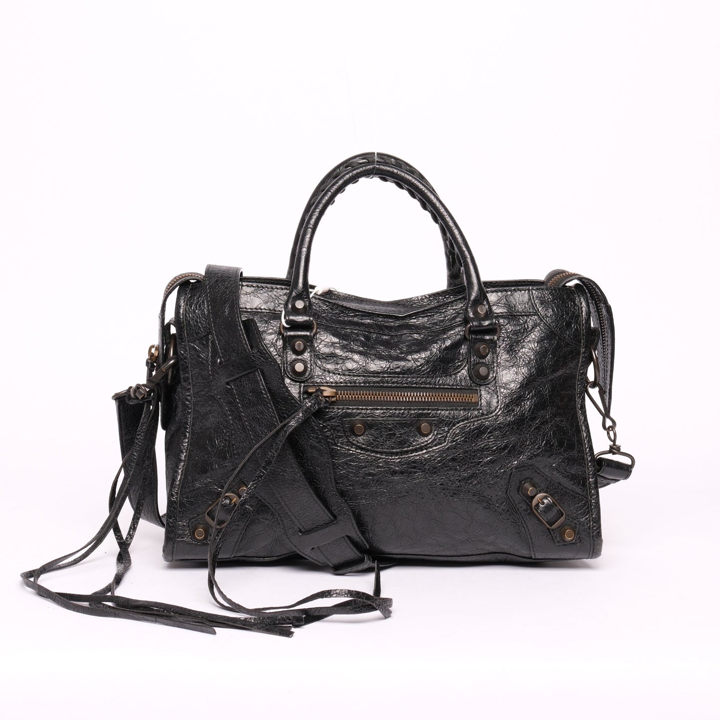Balenciaga Black Leather City Bag Black HW