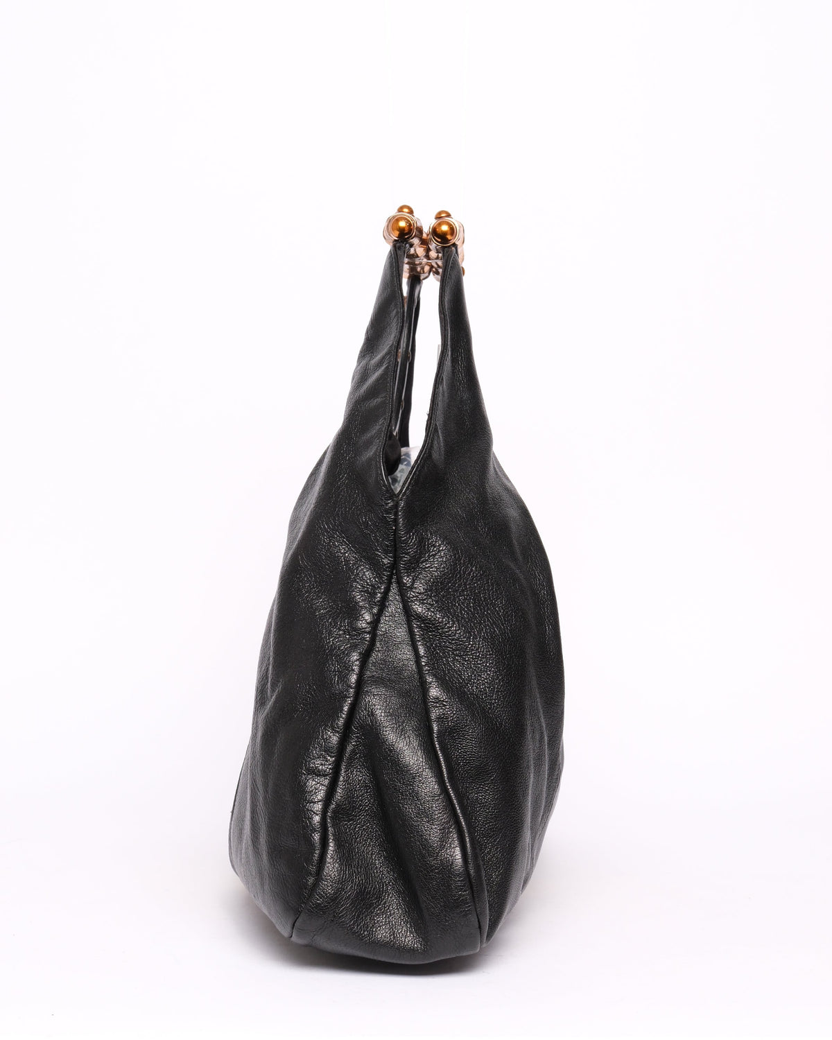 Gucci Black Yellow Striped Bamboo Handle Bag