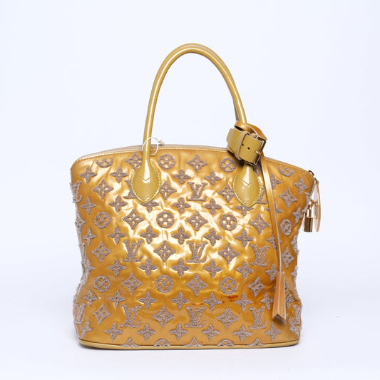 Louis Vuitton Mustard Yellow Vernis & Boucle Textured Monogram Fascination Lock-it Handbag