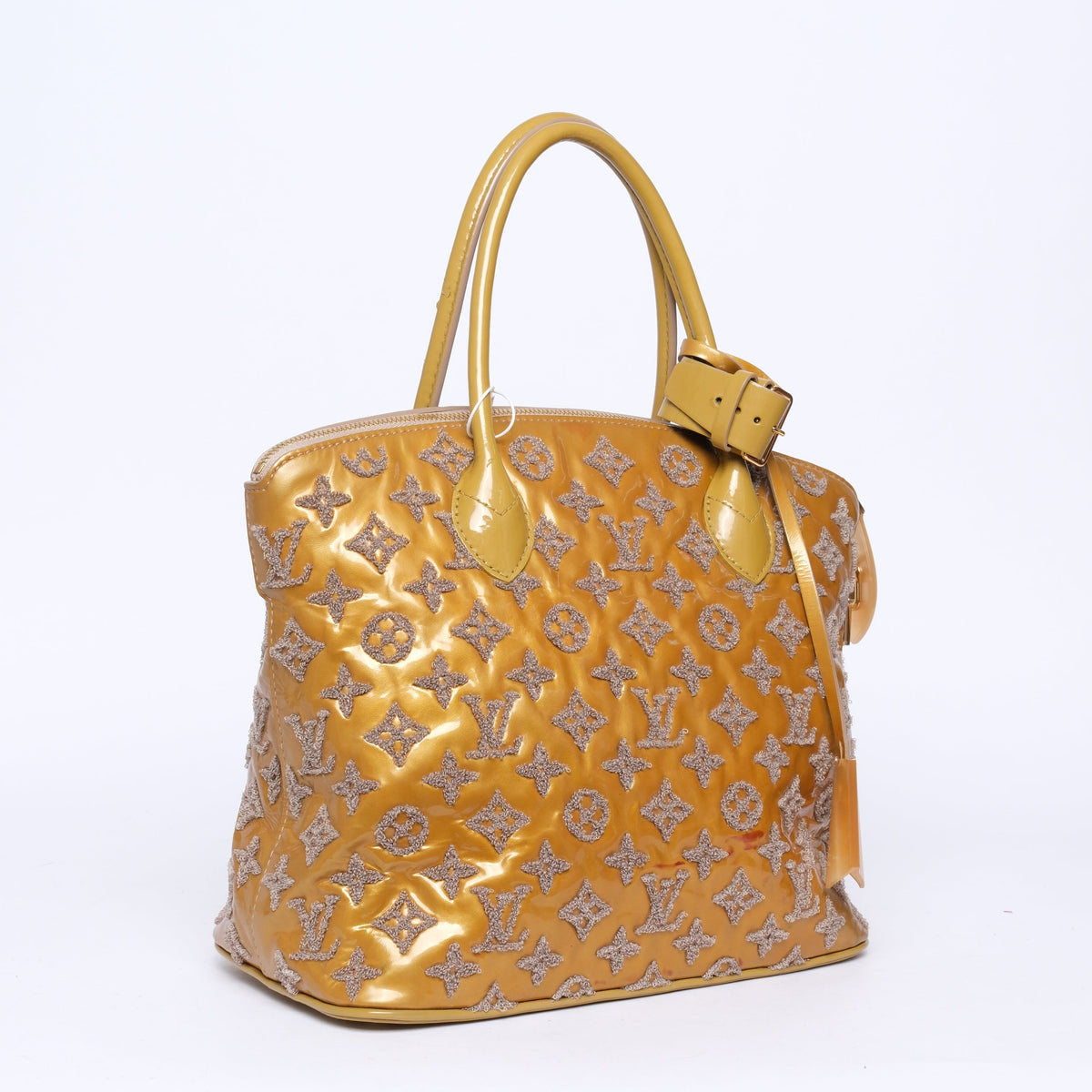 Louis Vuitton Mustard Yellow Vernis & Boucle Textured Monogram Fascination Lock-it Handbag