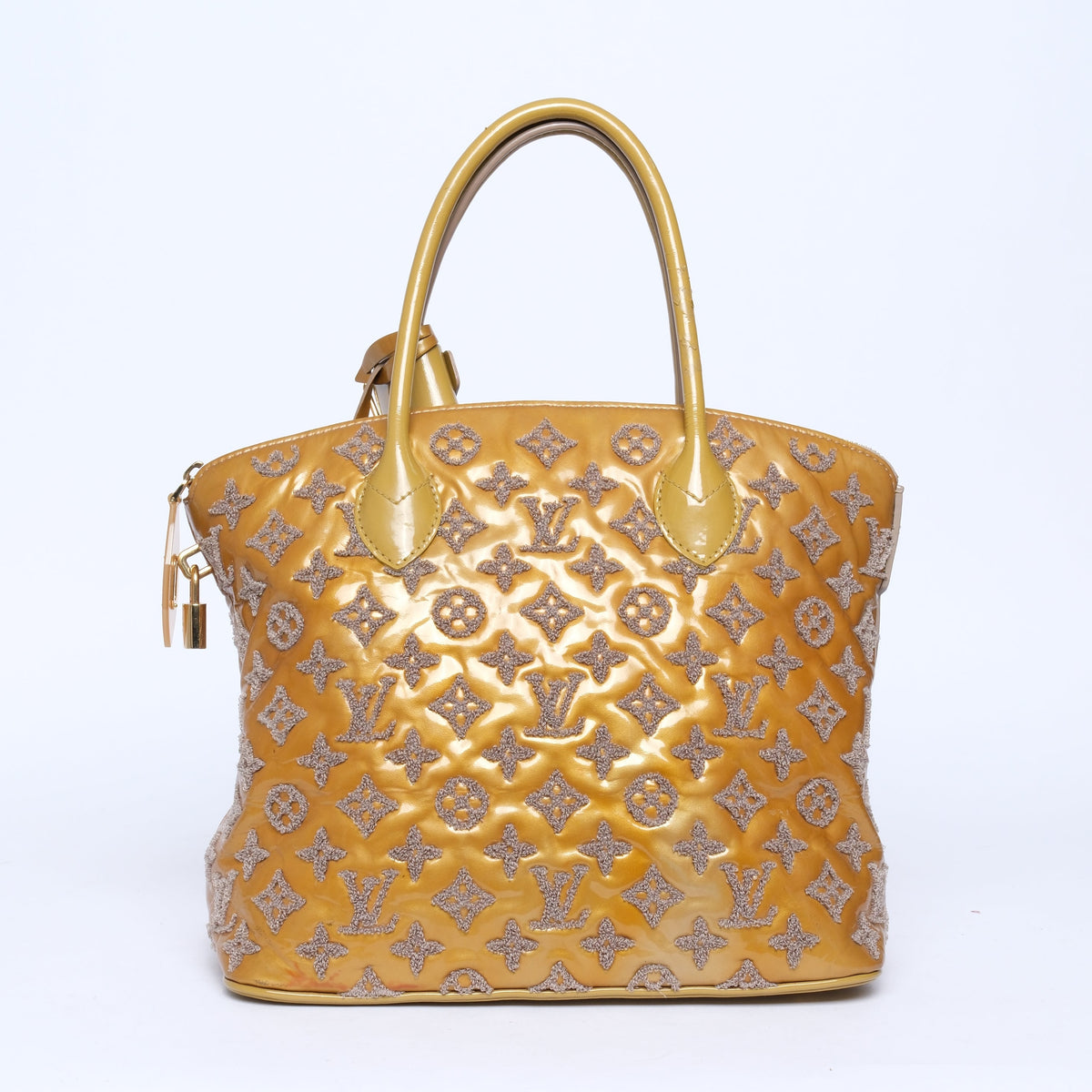 Louis Vuitton Mustard Yellow Vernis & Boucle Textured Monogram Fascination Lock-it Handbag