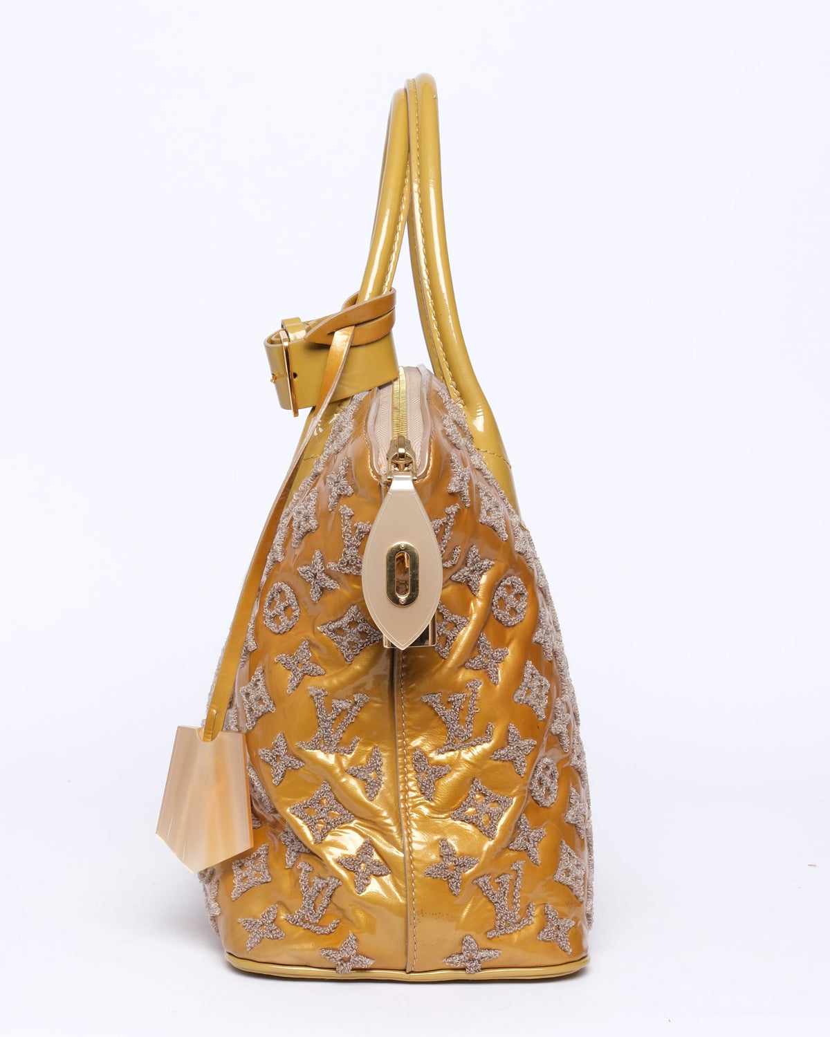 Louis Vuitton Mustard Yellow Vernis & Boucle Textured Monogram Fascination Lock-it Handbag