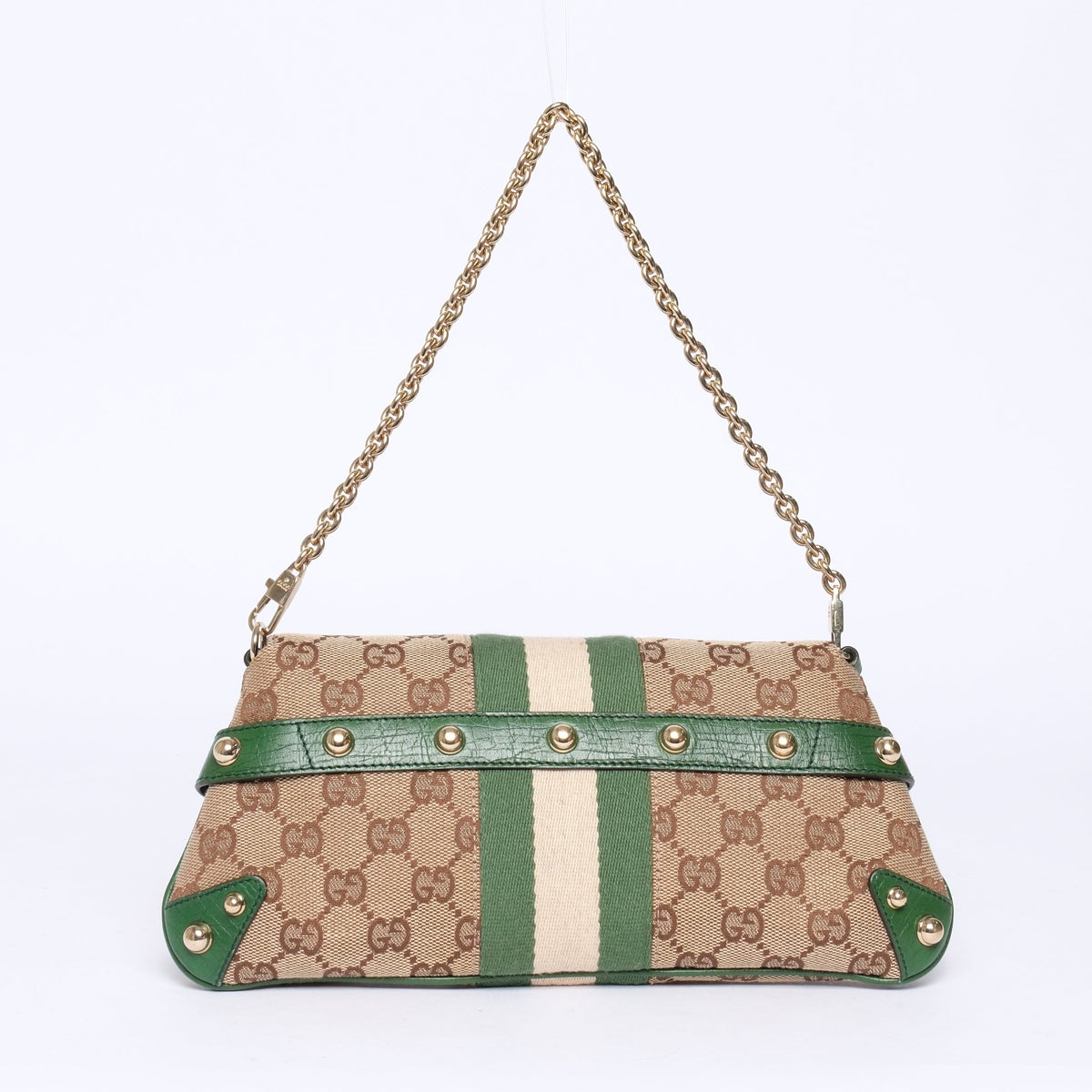 Gucci Brown & Green Canvas Monogram Web Horsebit Mini Pochette