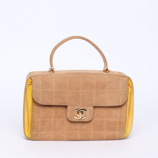 Chanel Brown Suede Chocolate Bar Kelly Top Handle Bag