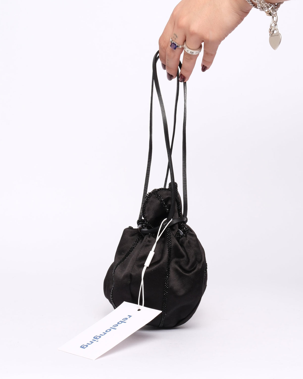 Prada Black Flower Silk Beaded Bucket Bag