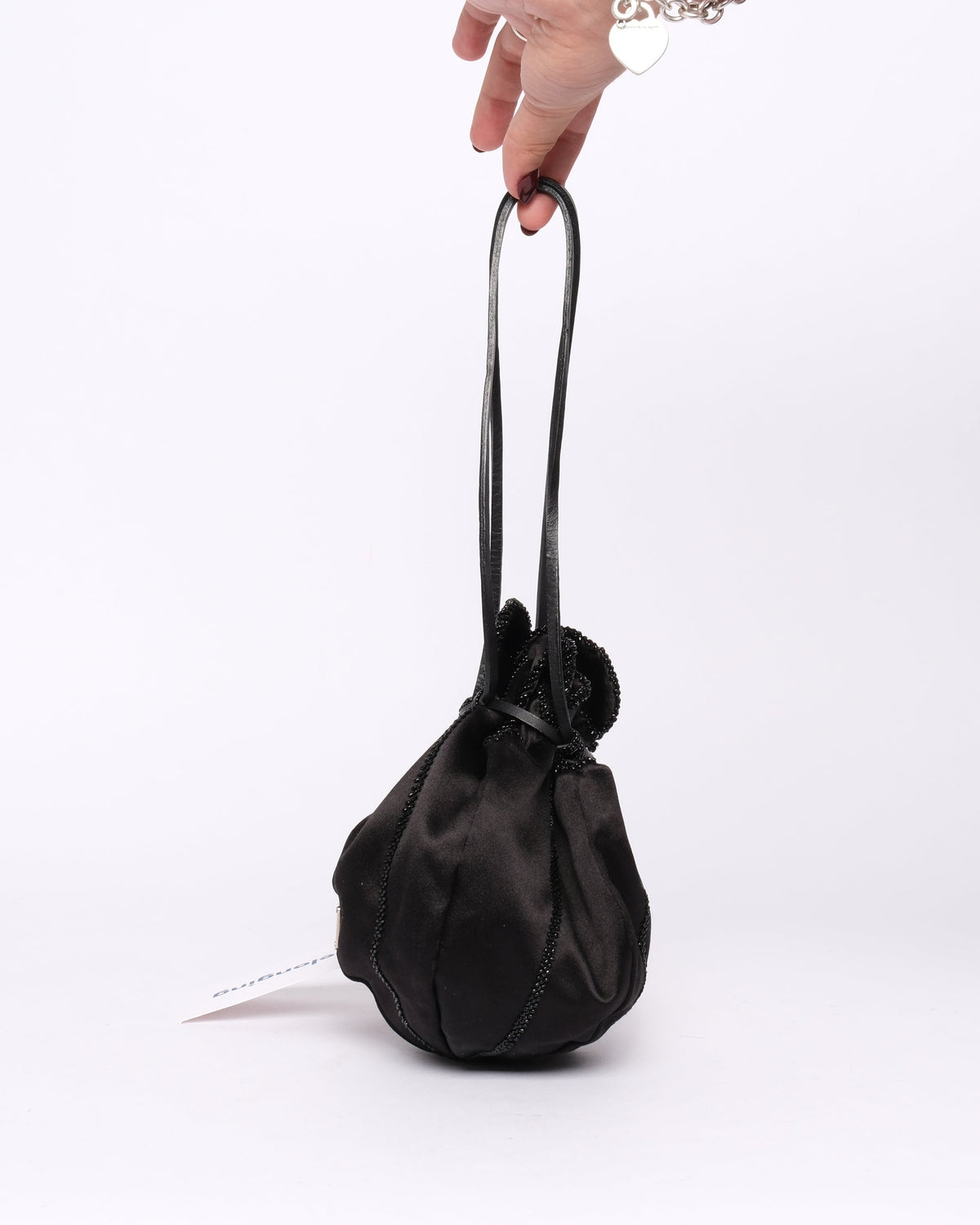 Prada Black Flower Silk Beaded Bucket Bag