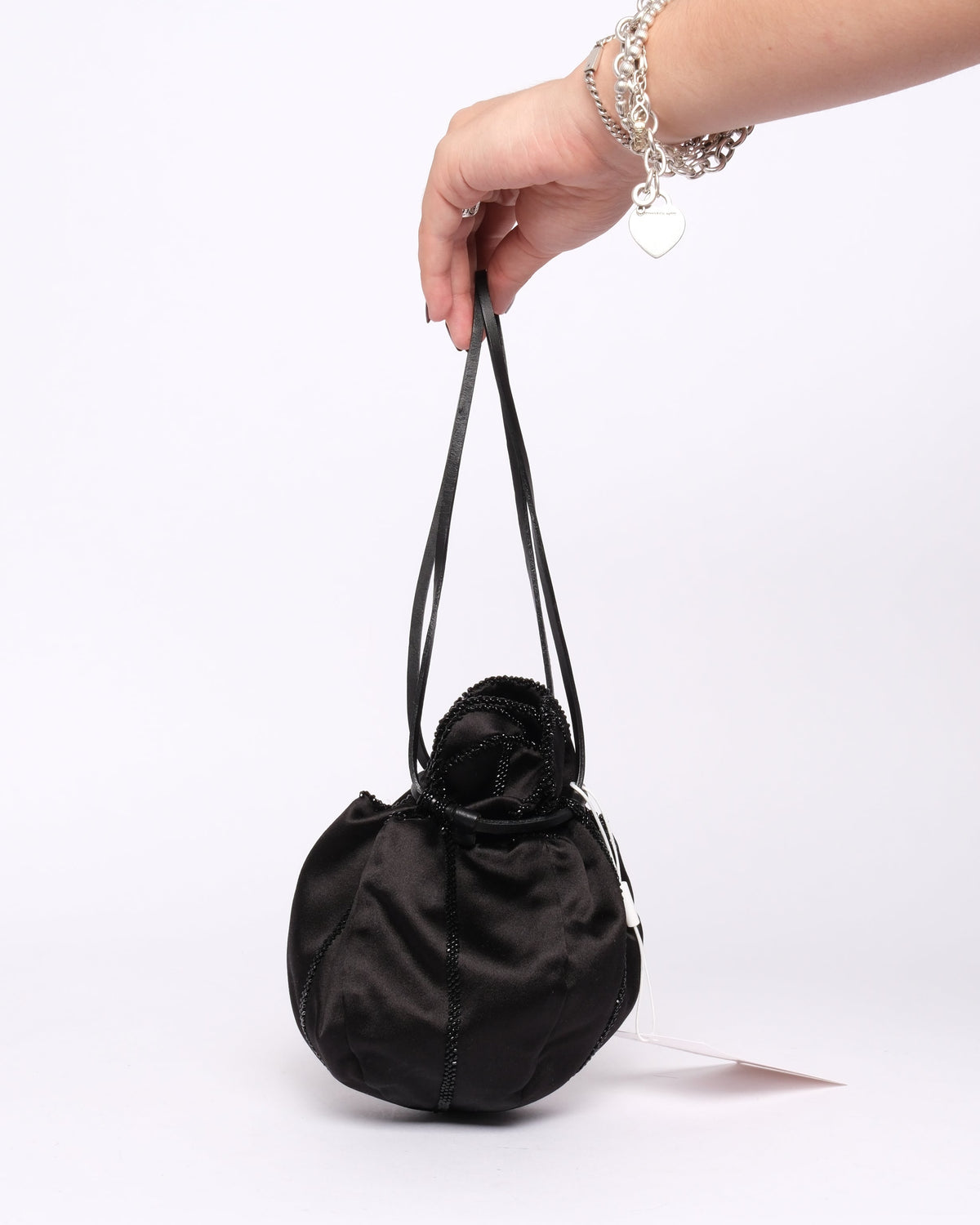 Prada Black Flower Silk Beaded Bucket Bag