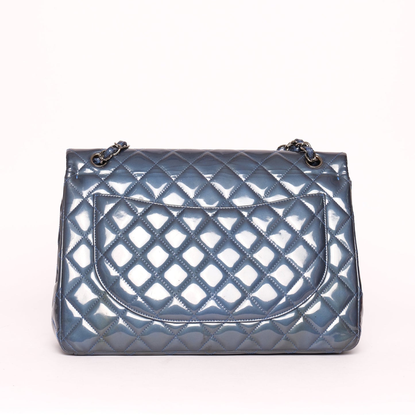 Chanel Patent Leather Blue Jumbo Double Flap Shoulder Bag