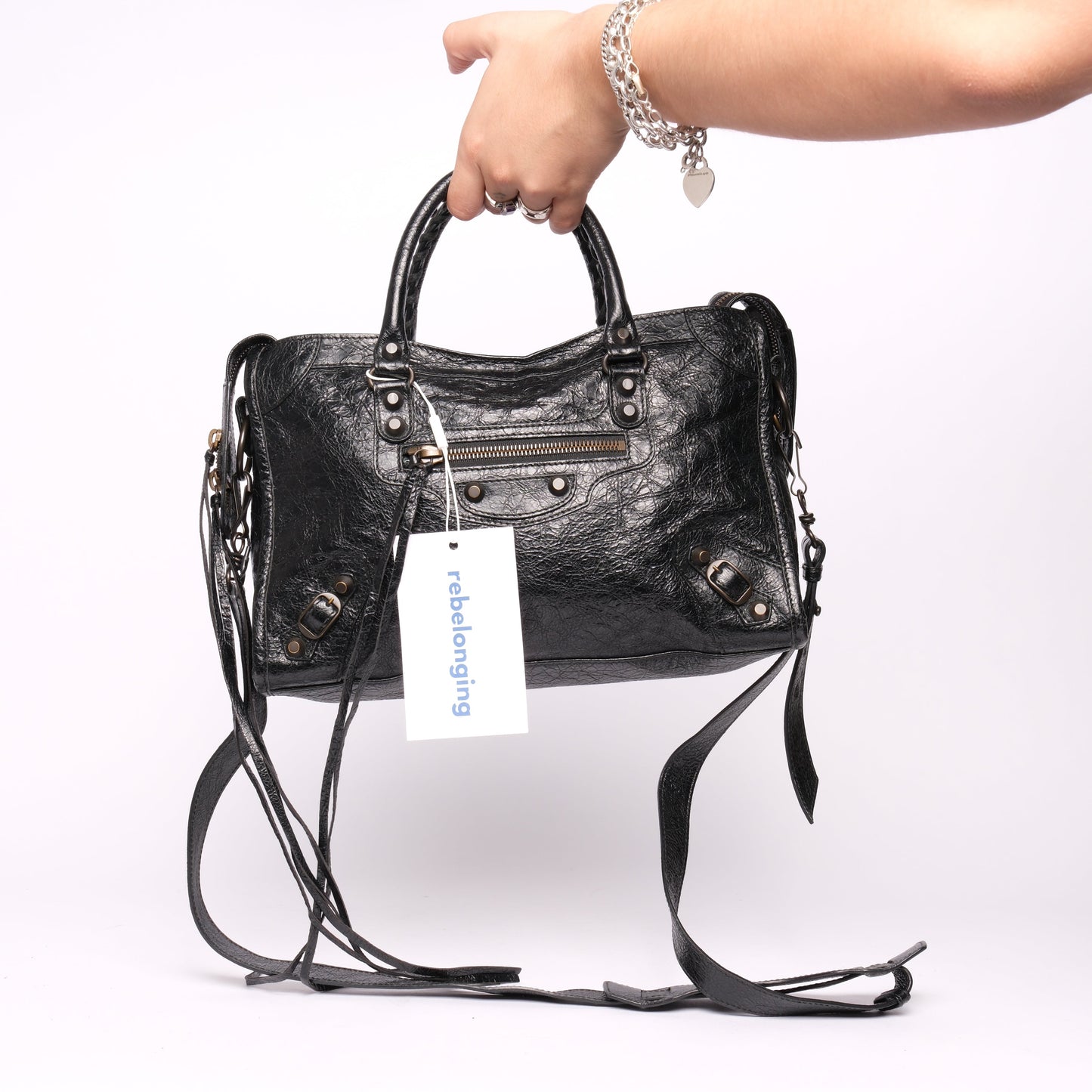Balenciaga Black Leather City Bag Black HW