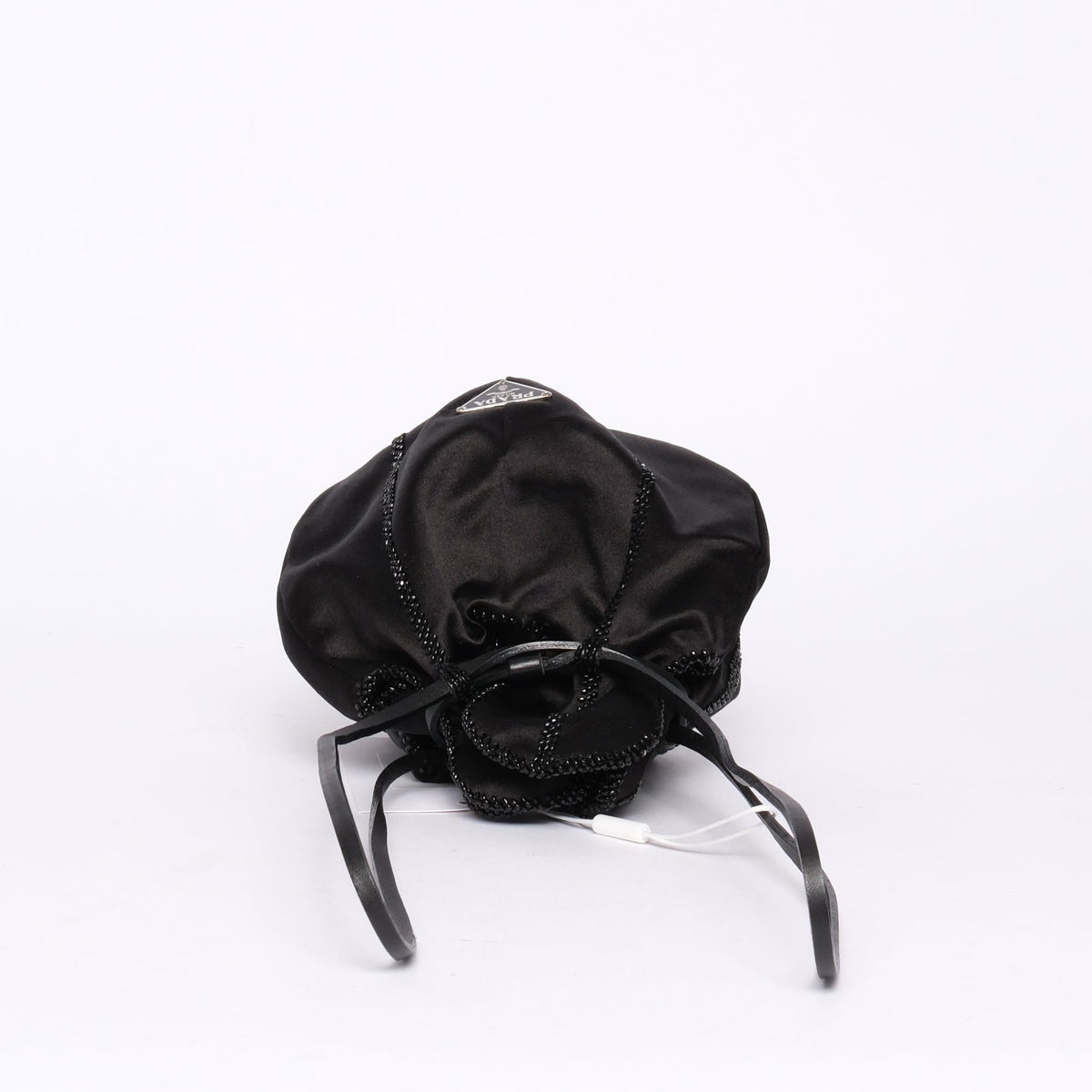 Prada Black Flower Silk Beaded Bucket Bag