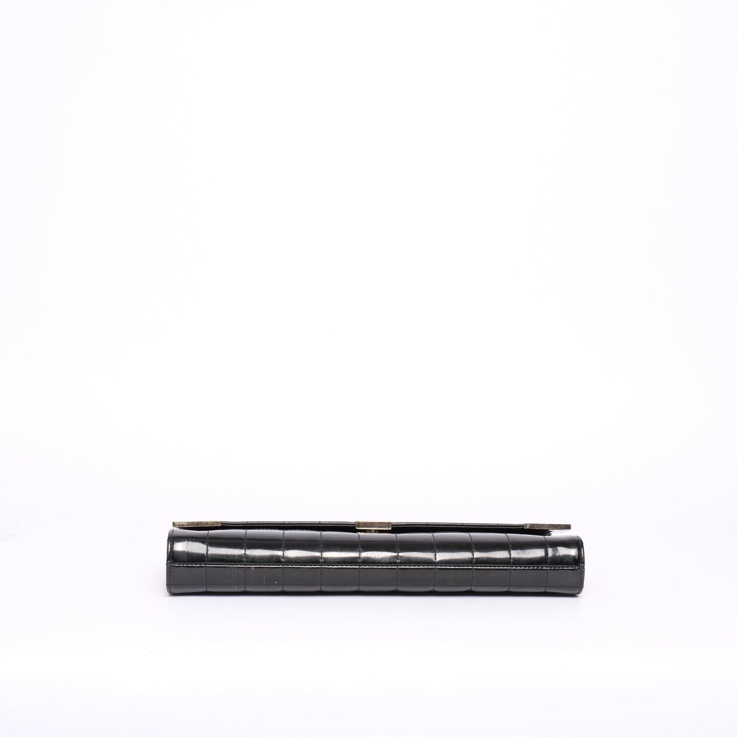 Chanel Black Patent Leather Chocolate Bar Quilted Clutch