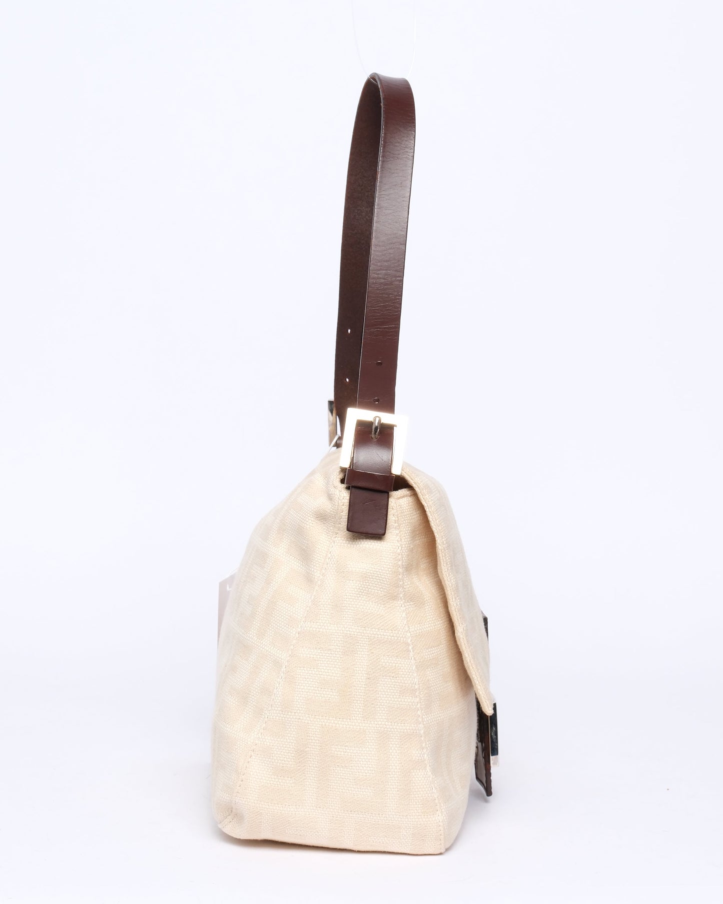 Fendi Ivory & Brown Canvas Leather Zucca Monogram Mamma Bageutte Shoulder Bag