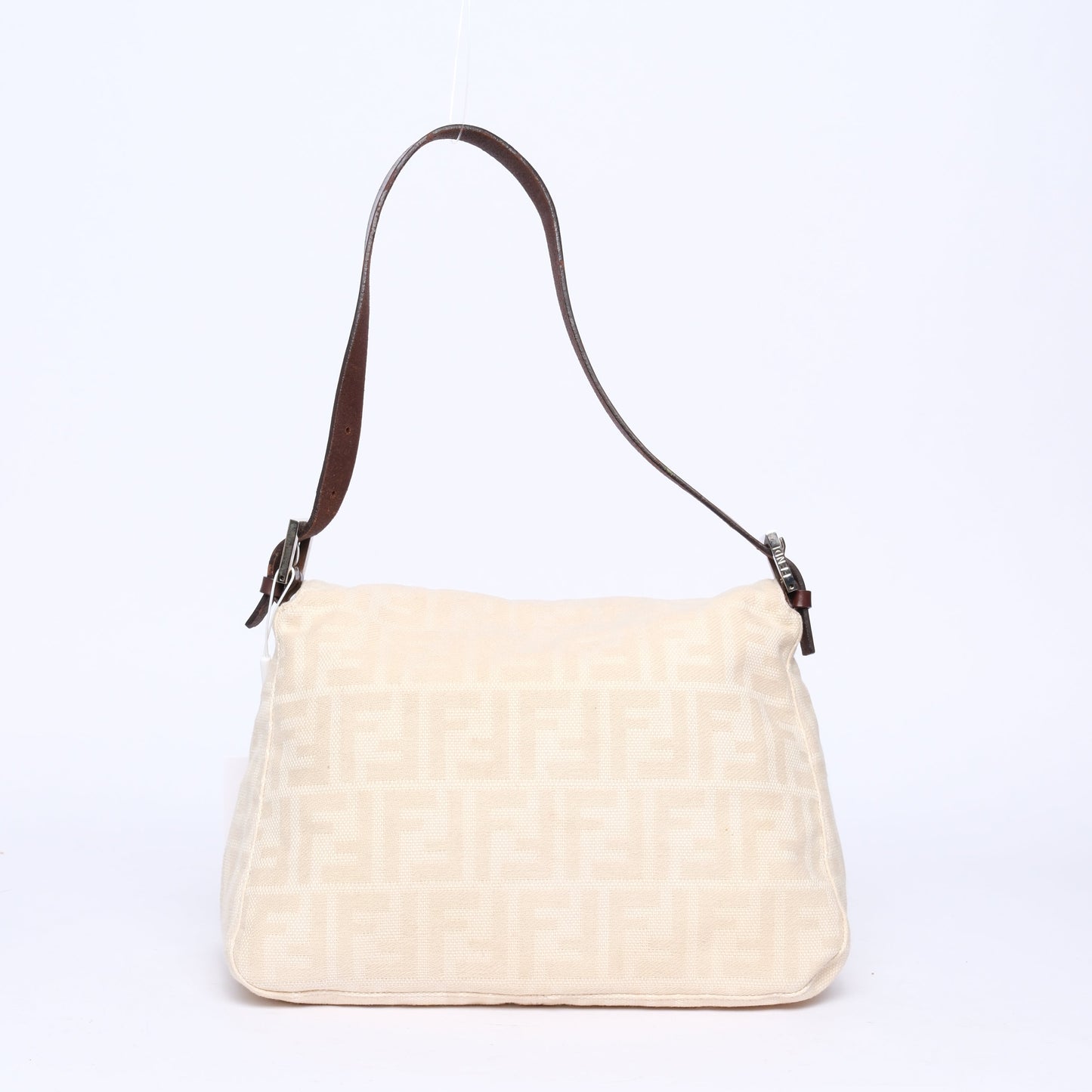 Fendi Ivory & Brown Canvas Leather Zucca Monogram Mamma Bageutte Shoulder Bag