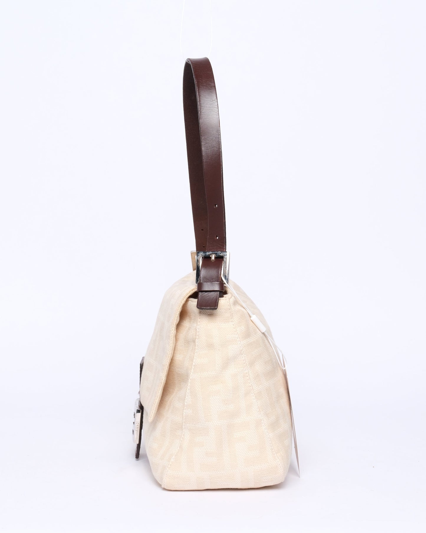 Fendi Ivory & Brown Canvas Leather Zucca Monogram Mamma Bageutte Shoulder Bag