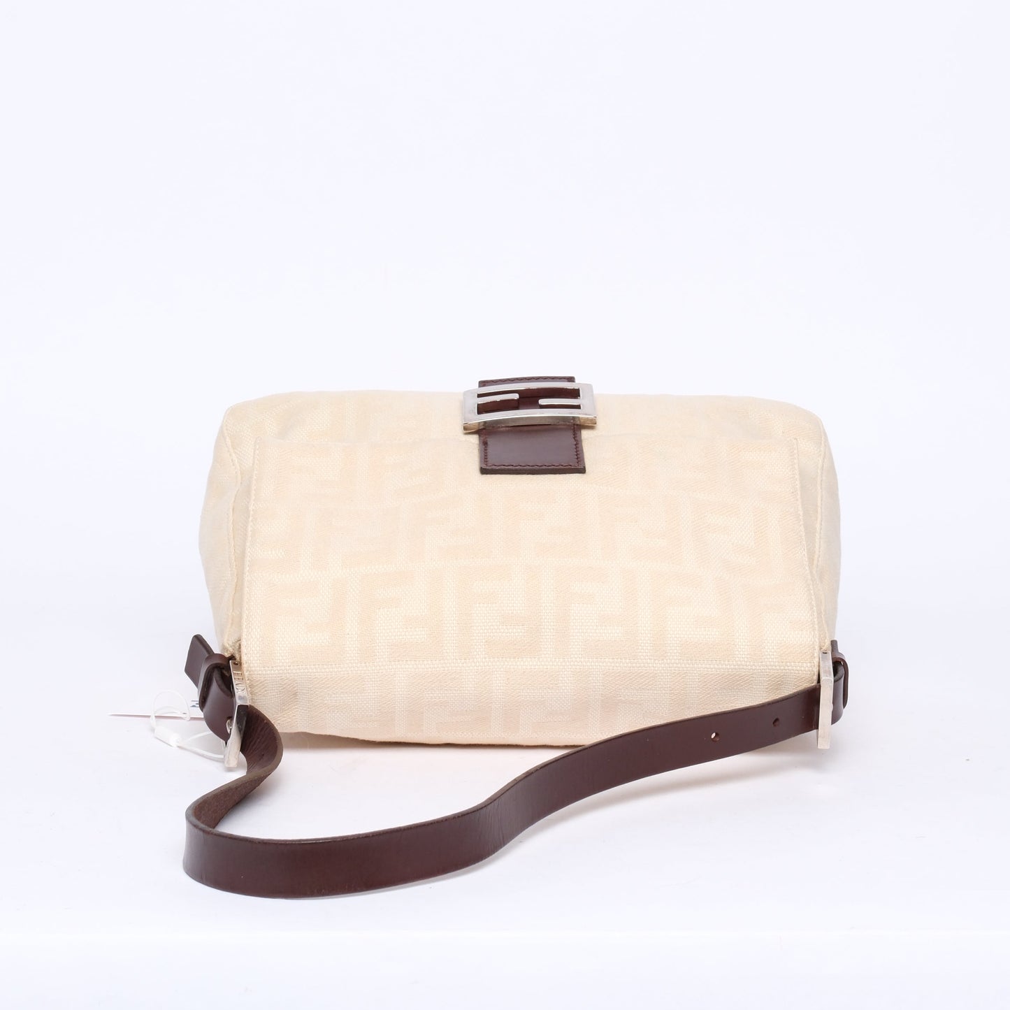 Fendi Ivory & Brown Canvas Leather Zucca Monogram Mamma Bageutte Shoulder Bag