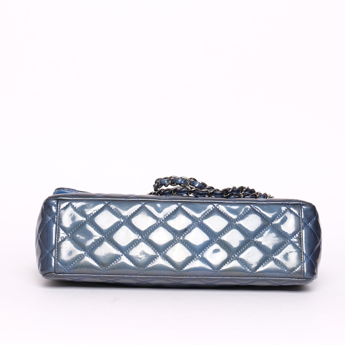 Chanel Patent Leather Blue Jumbo Double Flap Shoulder Bag