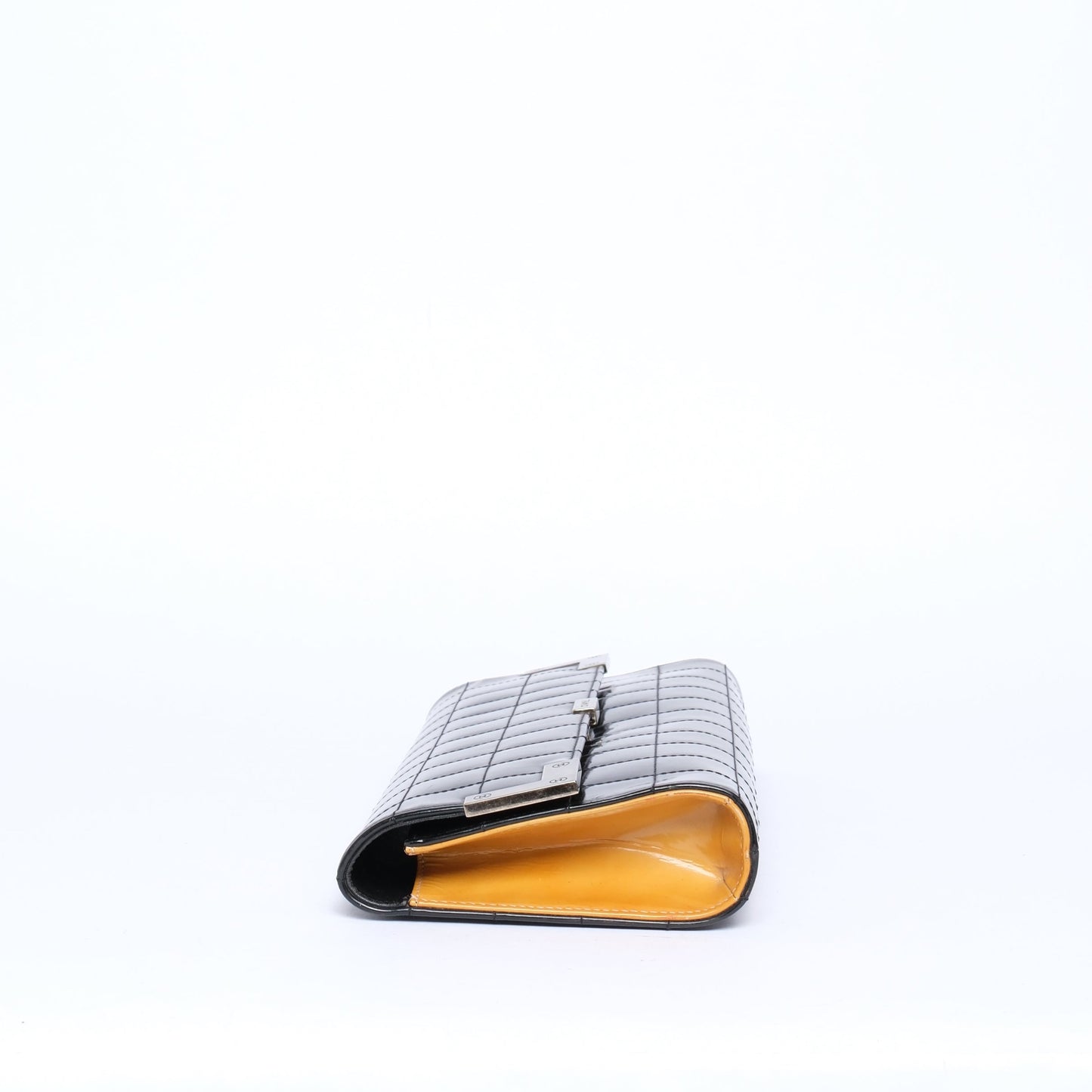 Chanel Black Patent Leather Chocolate Bar Quilted Clutch