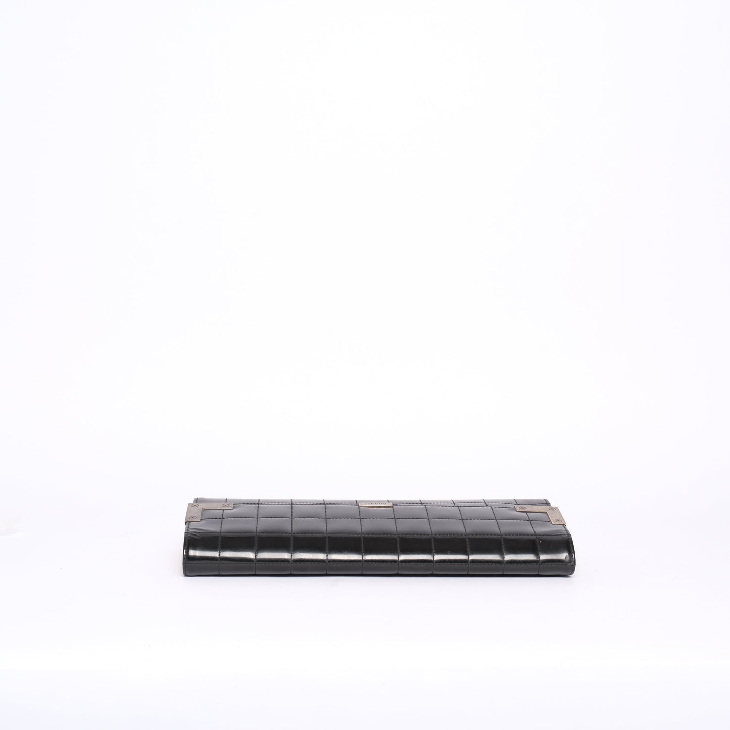 Chanel Black Patent Leather Chocolate Bar Quilted Clutch