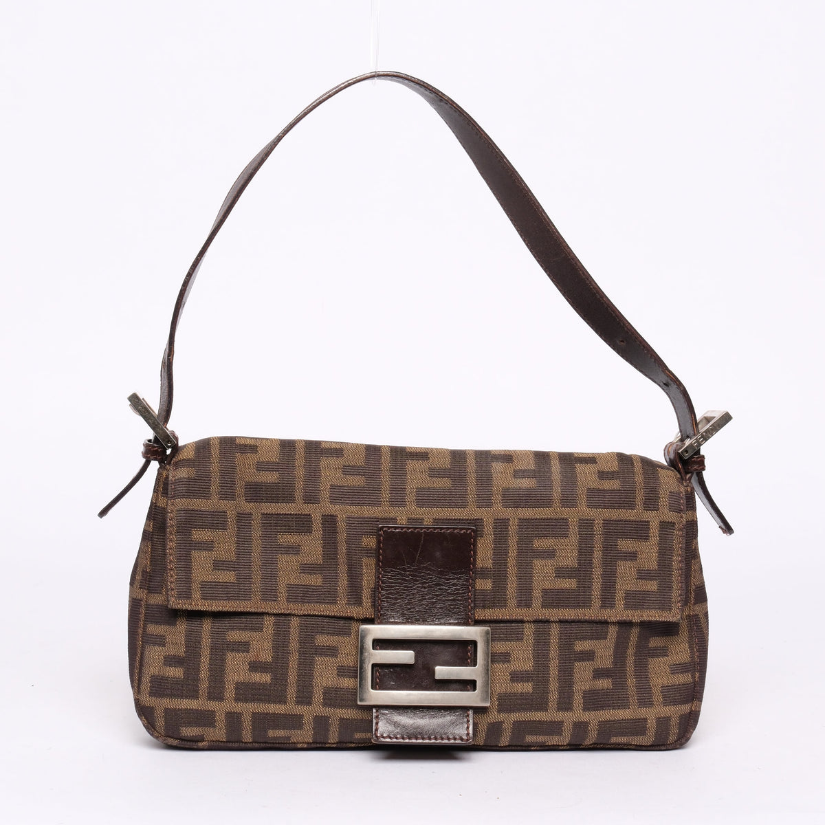 Fendi Brown Canvas Zucca Monogram Baguette Shoulder Bag
