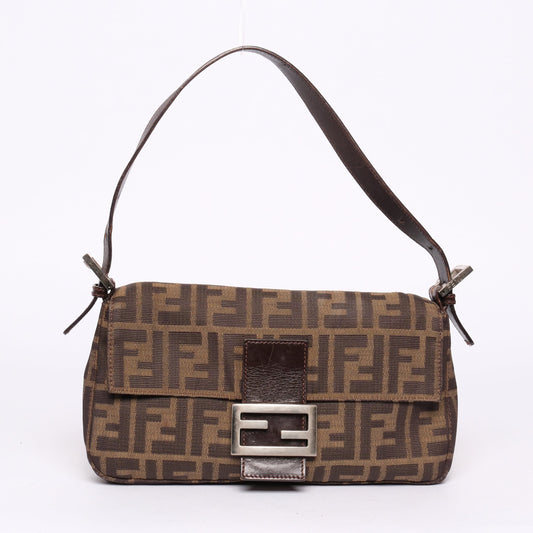Fendi Brown Canvas Zucca Monogram Baguette Shoulder Bag