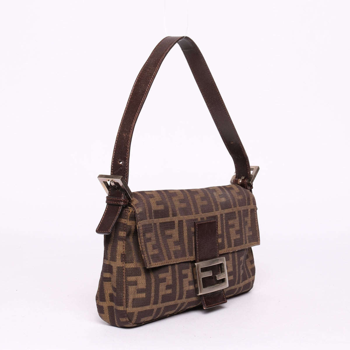 Fendi Brown Canvas Zucca Monogram Baguette Shoulder Bag
