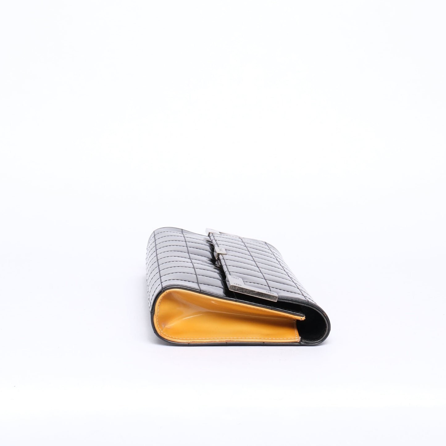 Chanel Black Patent Leather Chocolate Bar Quilted Clutch