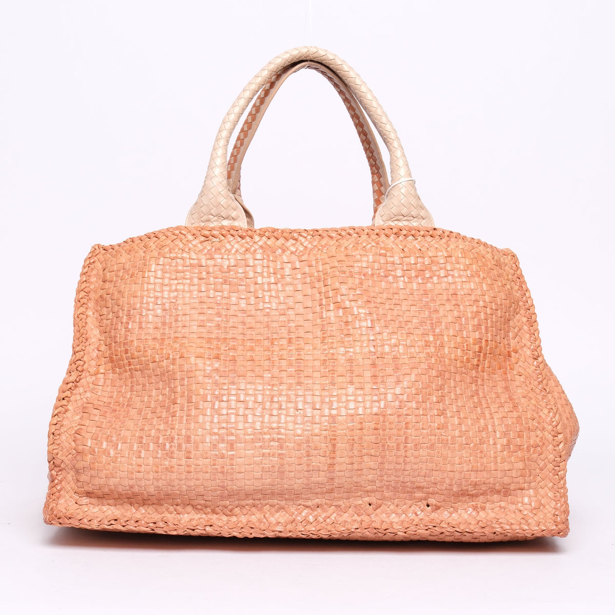 Prada Tan Woven Leather Canapa Tote Bag