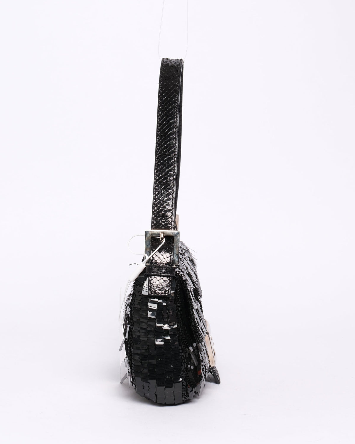 Fendi Black Sequin & Python Baguette Shoulder Bag